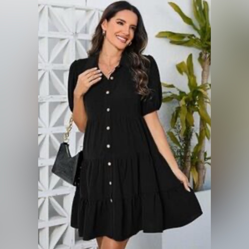 1. State Black Puff Sleeve Tiered Button Down Mini Dress.  Sz S